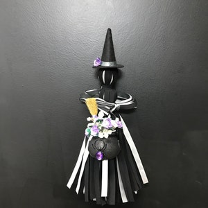 Witch Doll - Silver & Black with Purple Flowers