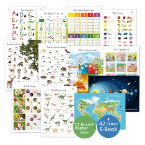 12 Montessori inspirierte Lernposter in DinA3 hochwertig gedruckt + zusätzliches Angebotsmaterial (42 Seiten PDF)