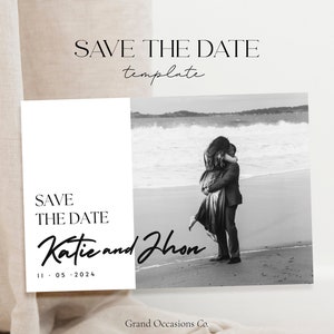 Save The Date Template, Save the Date Digital Download, Smartphone, Save The Date Card with Photos, Minimalist Save the Date Template