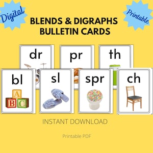 Blends & Digraphs-kaarten, Blends en Digraphs Bulletinkaarten, Phonics-kaarten, Blend en Digraph, Consonantparen, Consonantblends