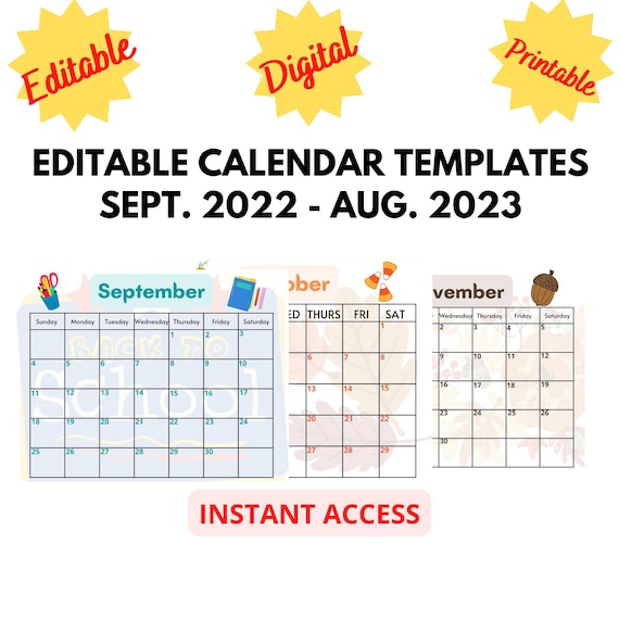 Editable Academic Calendar Template Editable Calendar - Etsy