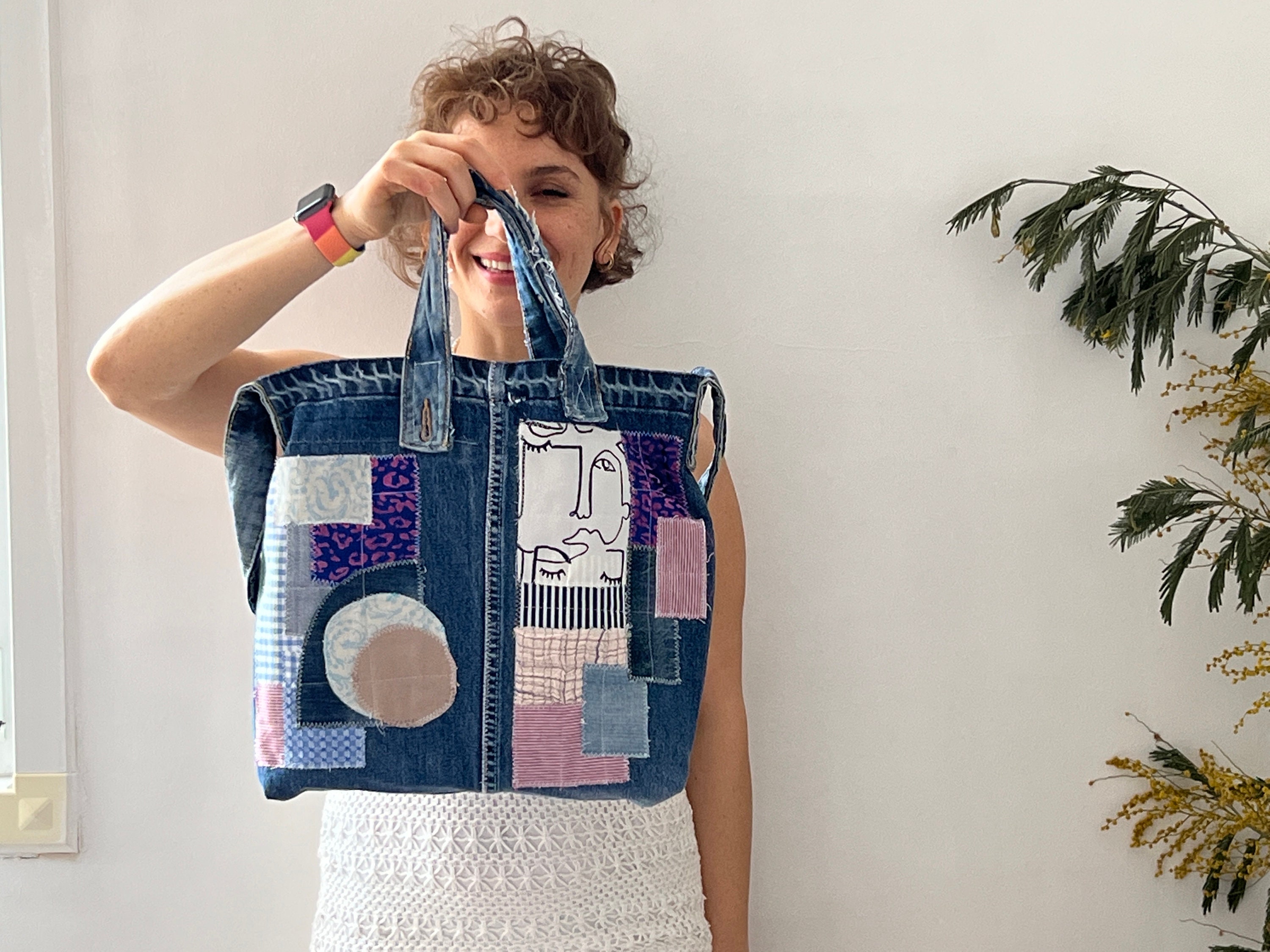 Upcycled Denim Tote Bag Free Sewing Pattern | Fabric Art DIY