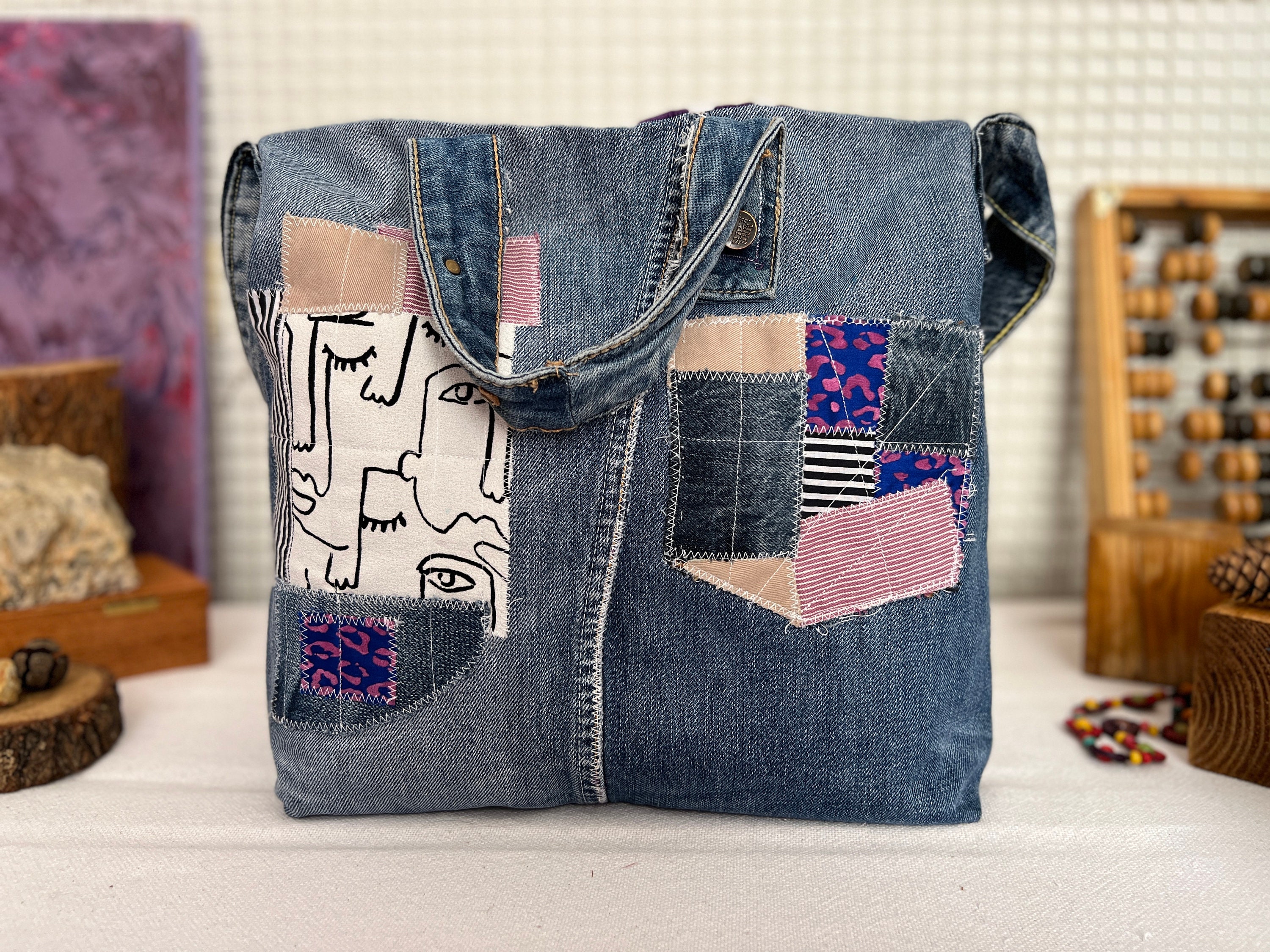 Denim Patchwork Tote Bag Medium – Luna Rose