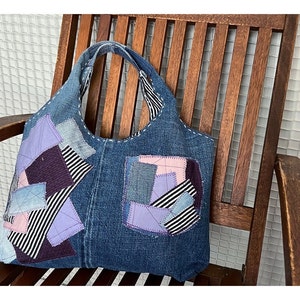 Patchwork Denim Bag, Ecofriendly gift, Everyday Bag, Market Bag,