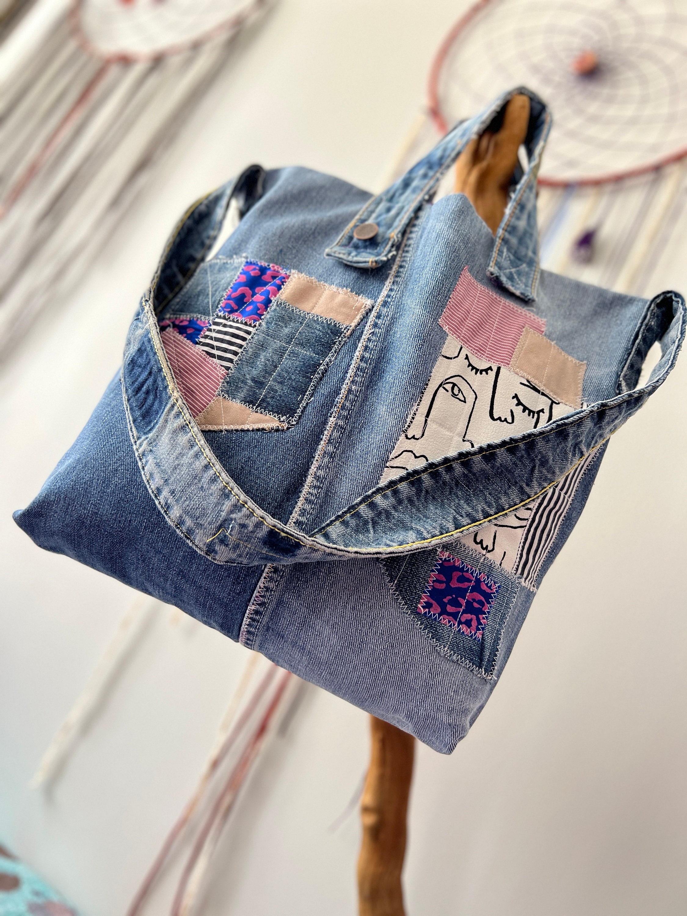 Casual Medium Jeans Bag / Upcycled Denim Bag / Patchwork Denim 
