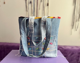 XXL Upcycled Denim Tote Bag: Handmade Reclaimed Jeans