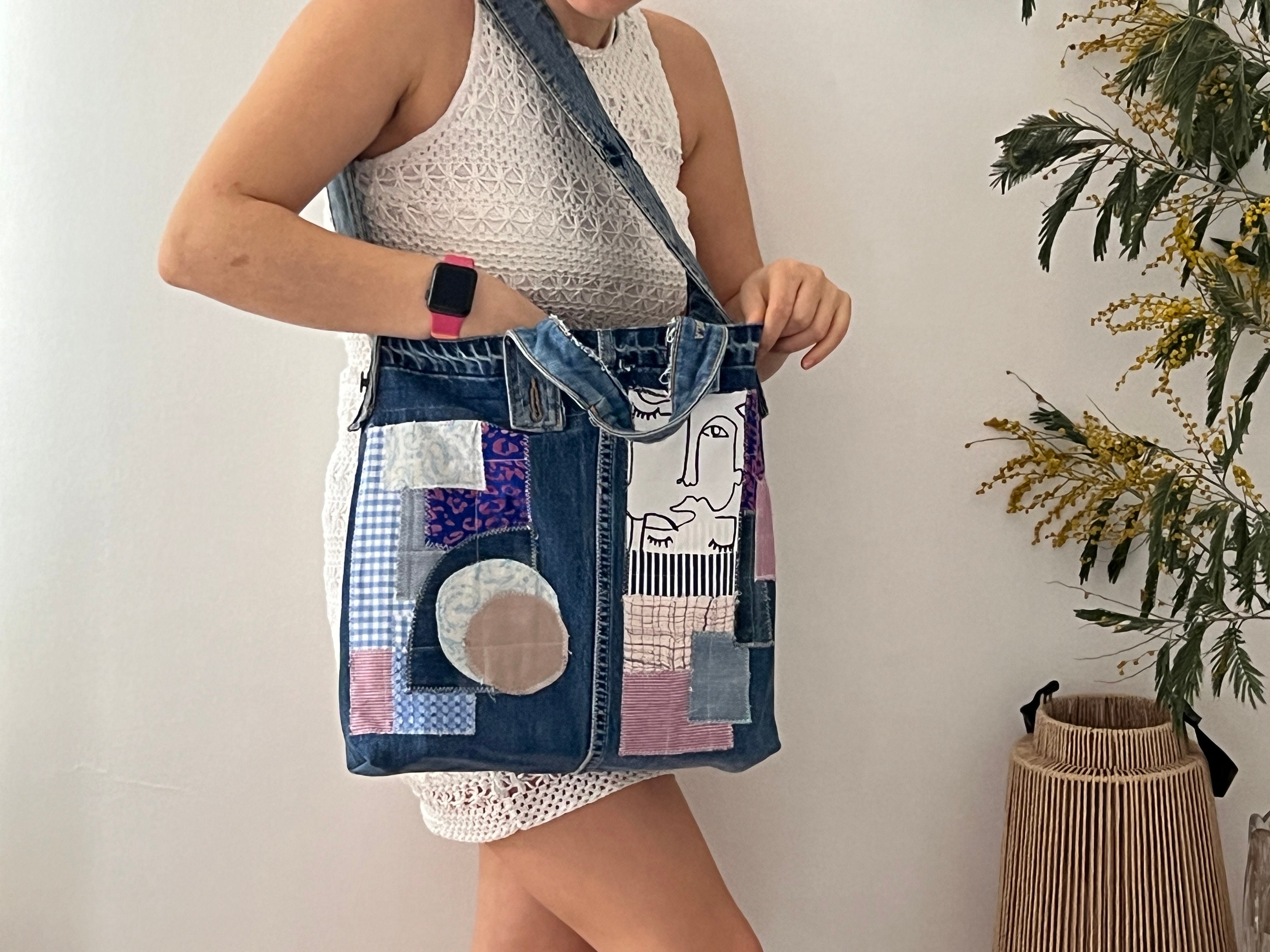 Denim Patchwork Tote Bag Medium – Luna Rose