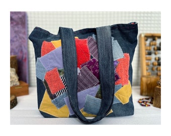 Denim Patchwork Tote Bag Medium – Luna Rose