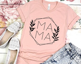 Mama Floral Hexagonal Frame Shirt, Cute Womens T-Shirt, Script Shirt, Mom Tee, Mom Gift, Gift for Mama, Mama Tee