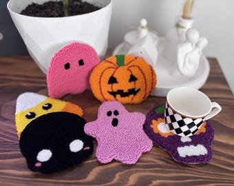Handmade Halloween Punch Needle Coaster, Spooky Mug Rug