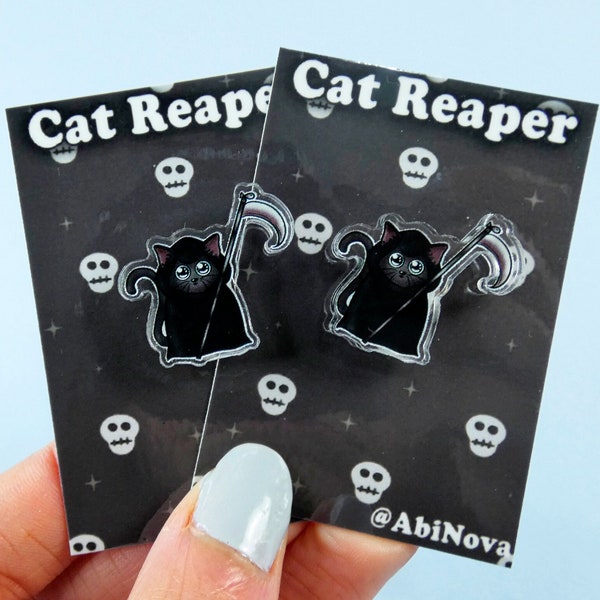 Grim Reaper Black Cat Miniature Acrylic Pin - Cute Cat accessory for jackets and bags - Small Acrylic Pin - Adorable Cat pin - AbiNova