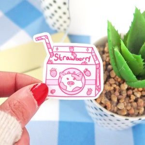 Adorable Strawberry Milk Sticker ~ Vinyl Die Cut Stickers ~ Laptop Stickers ~ Cute Pink Stickers