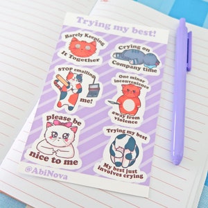 Essayer mes meilleures feuilles d’autocollants ~ Feuilles d’autocollants drôles ~ Autocollants de chat ~ Autocollants en vinyle ~ Accessoires de planificateur et de journal ~ Papeterie mignonne