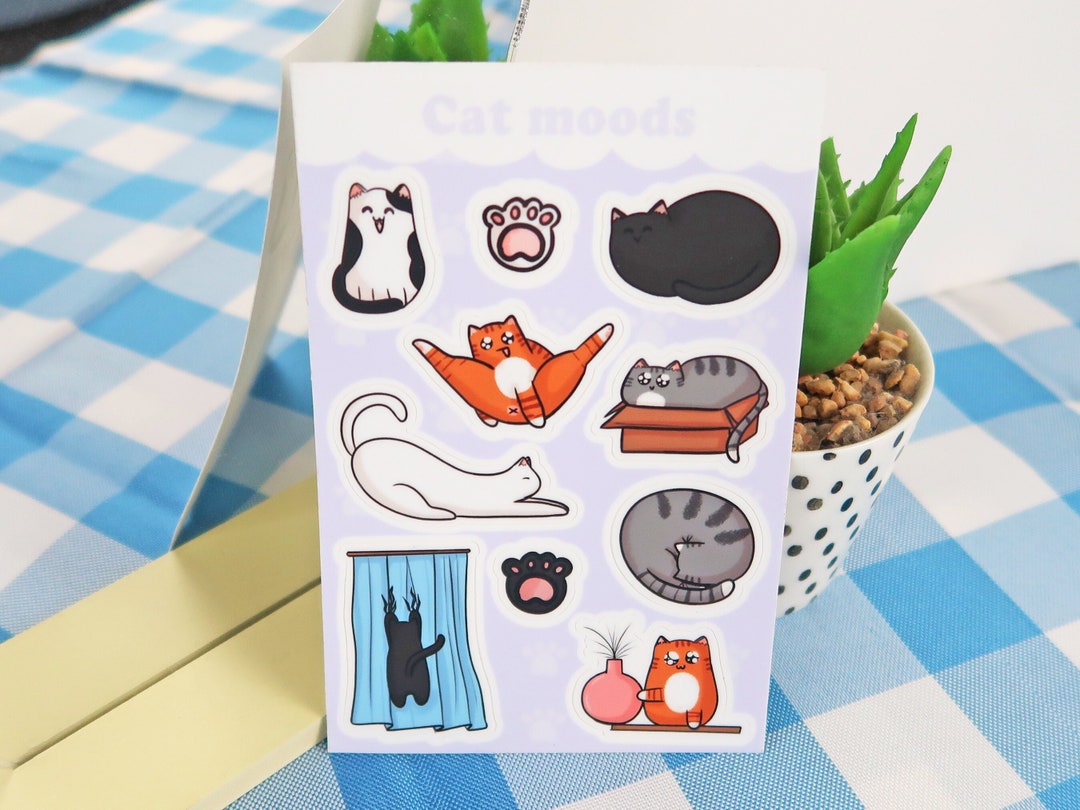 Cat Moods Sticker Sheet︳adorable Cat Sticker Sheet︳ Gift for Cat Lovers ...
