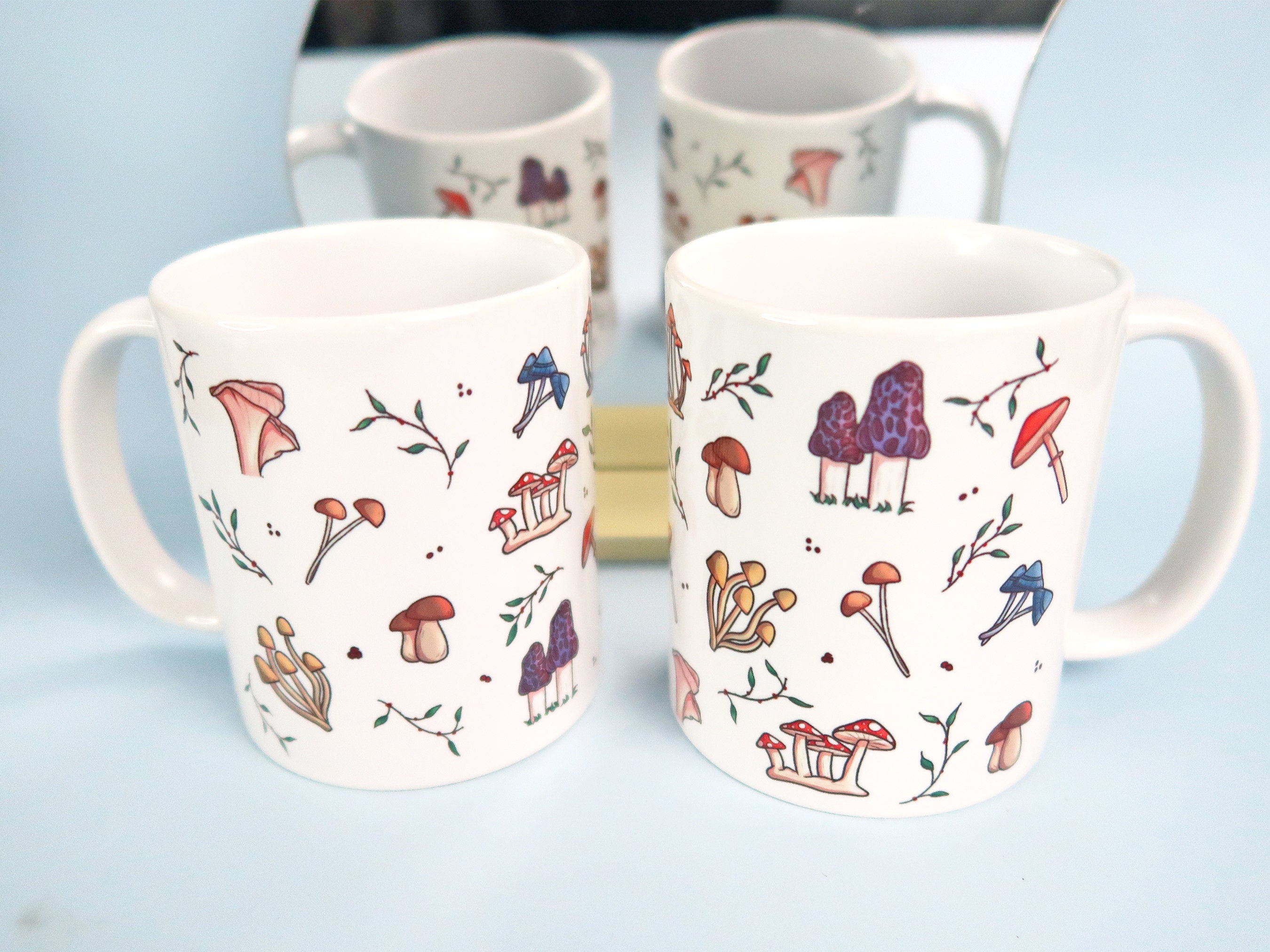 Mushroom Mugs Hand Printed Mugs Cute Ceramic Mugs 11oz Cups Mushroom ...