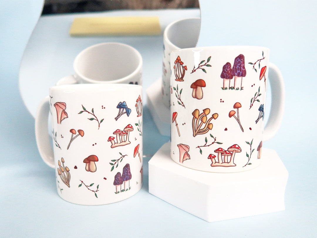 Mushroom Mugs Hand Printed Mugs Cute Ceramic Mugs 11oz Cups Mushroom