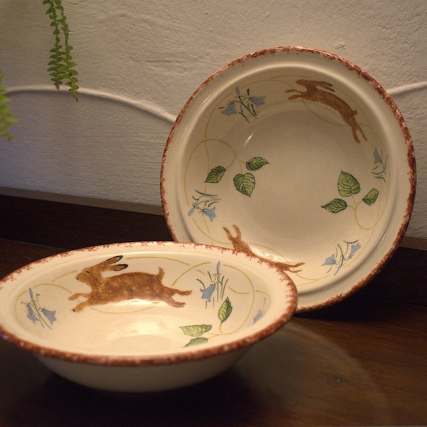 Pair of Hand Made Pottery Bowls Decorated for the National Trust - Leon and Jenny Pettersson Ceramic Craft Bowls