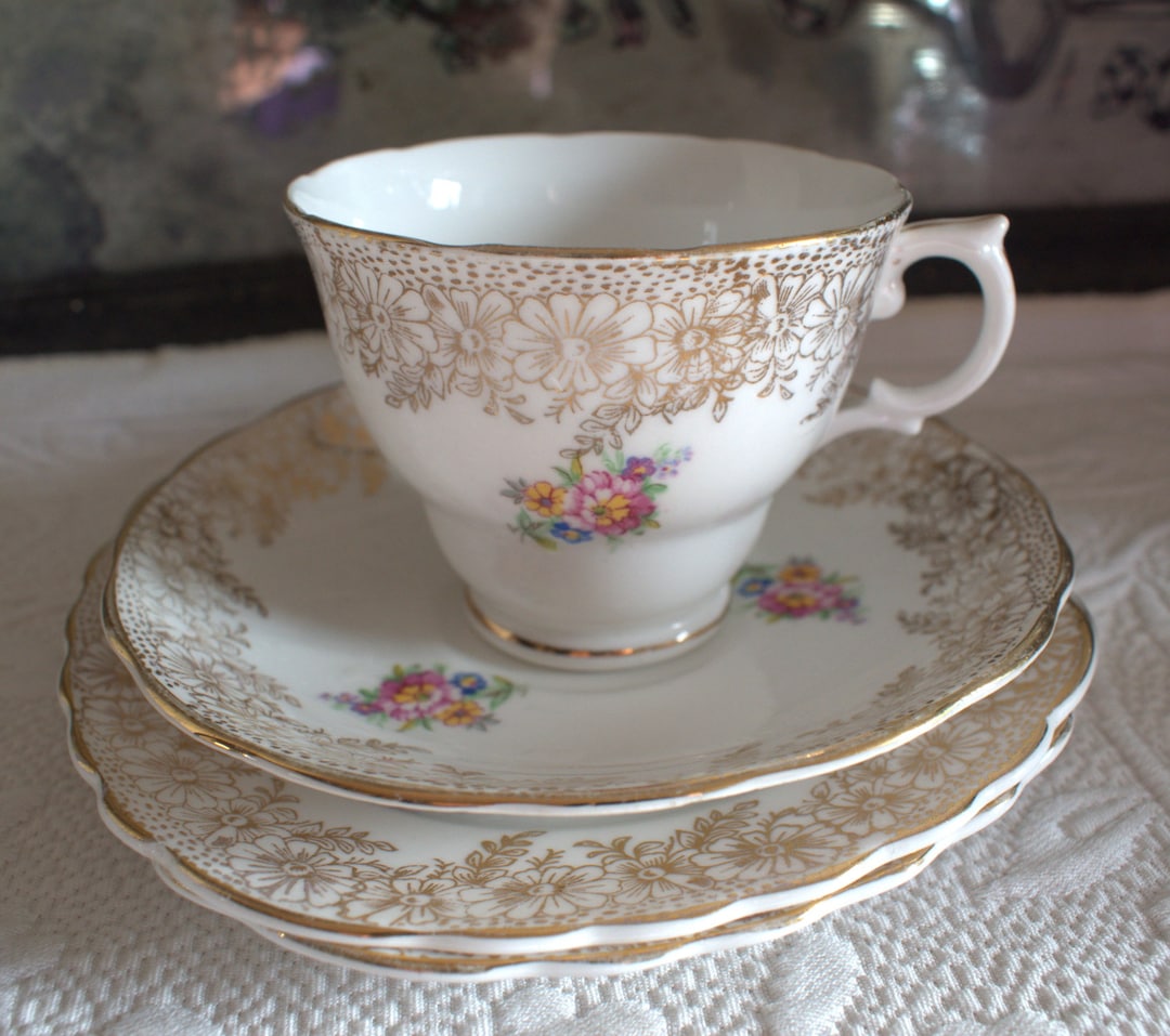 Vintage 1950's Balfour Best Bone China Trio Plus Extra Side Plate
