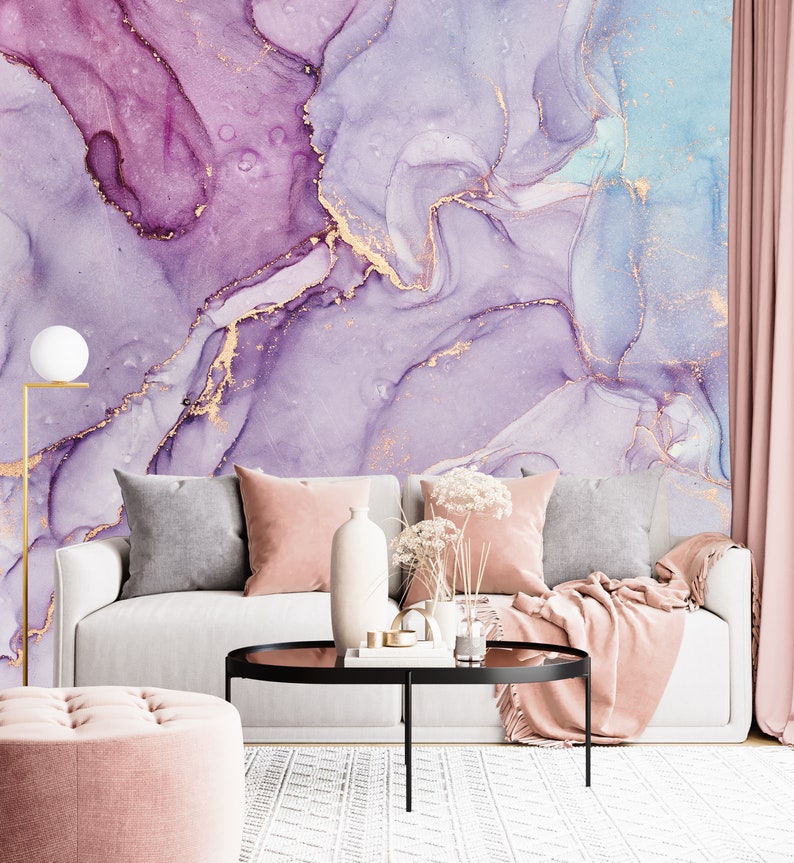 Abstract Blue Purple Pink Wallpaper Modern Art Wallpaper Etsy