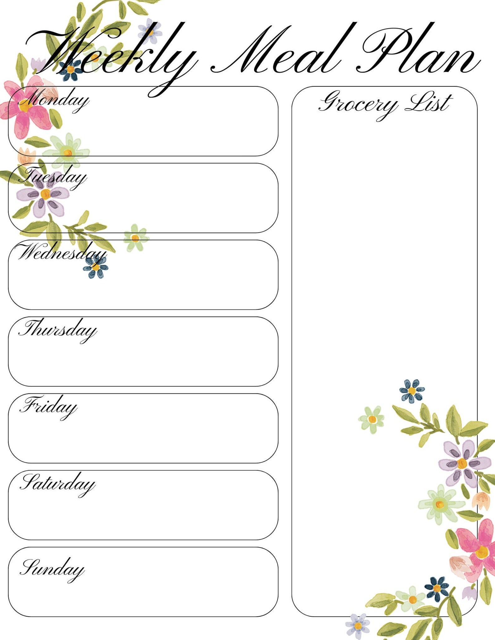Elegant Floral Weekly Meal Plan Printable - Etsy