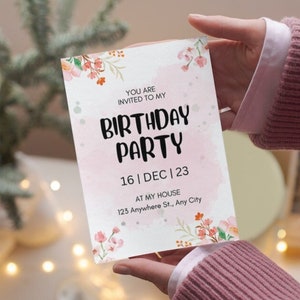 Pink White Rustic Birthday Party Invitation || Digital Birthday Party Invite || Printable Birthday Party Invitation Card || Instant Download