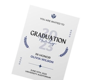 Invitación de graduación simple azul blanco / Invitación editable de graduación / Anuncio de graduación / Fiesta de graduación / Descarga instantánea