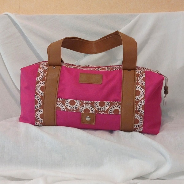 Sac à Main Vintage FUCHSIA - Toile Marron, Sac Porté épaule, Occasion, Pièce Unique