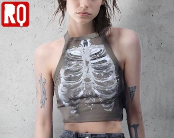 Rib cage top, Y2K goth style summer tank top