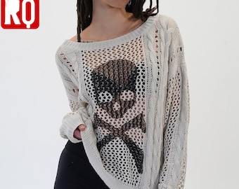 Retro Skull knitted pullover, y2k harajuku style