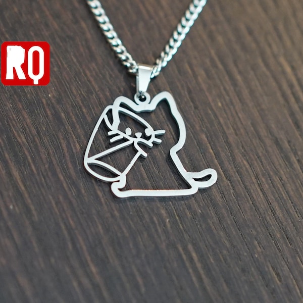 Drinking Cat necklace, cute kawaii cat outline