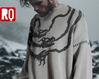 Nordic Dragon symbol distressed sweater
