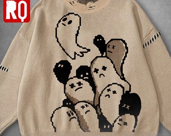 Ghosts distressed sweater, high quality knitted soft sweater, goth kawaii style