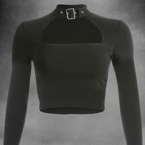 Black Choker Crop Top With Cut-out and Buckle Detail - Etsy