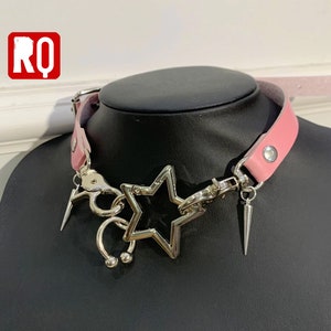 Punk Hollow Star leathers Necklace, gothic choker, 2023 trends jewelry, grunge y2k style