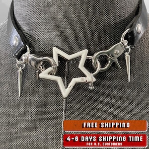 Punk Hollow Star leathers Necklace, gothic choker, 2023 trends jewelry, grunge y2k style