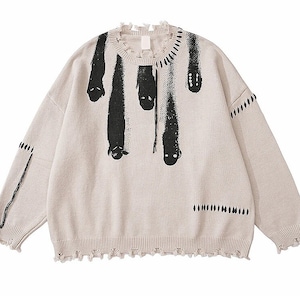Ghosts distressed sweater, high quality cotton sweater, Y2K grunge street style image 6