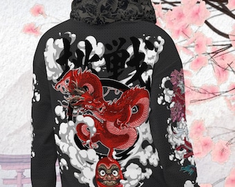 Moletom unissex Harajuku Dragon, estilo japonês com estampa de boneca Daruma