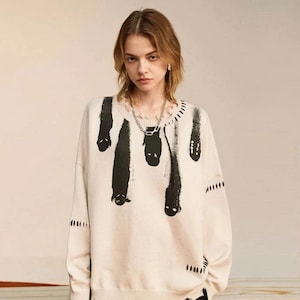 Ghosts distressed sweater, high quality cotton sweater, Y2K grunge street style image 4