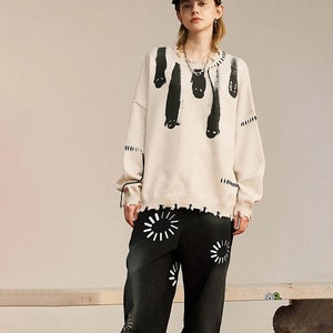 Ghosts distressed sweater, high quality cotton sweater, Y2K grunge street style image 2