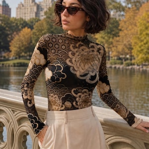 Midnight Chrysanthemum Netz Top