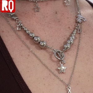 Y2K star necklace set, three piece necklace, trendy stars, silver stainless steal