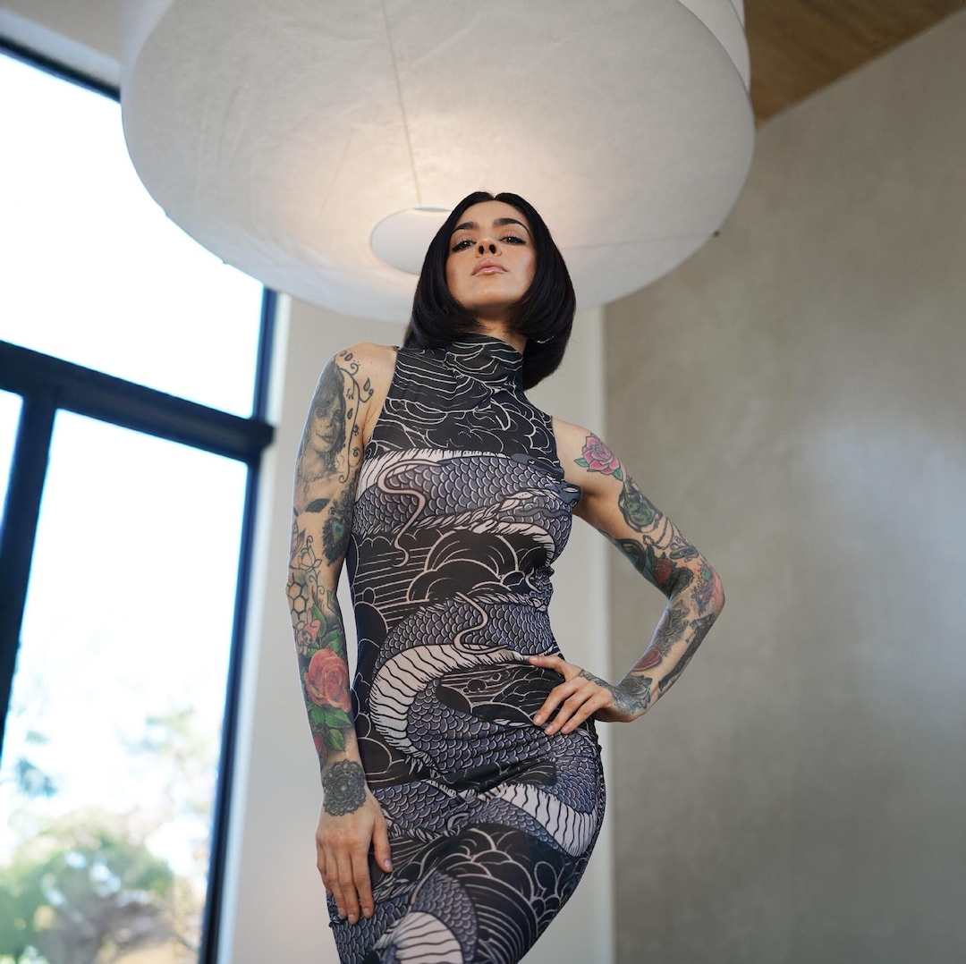 mesh dragon dress Dragon Mesh Dress Black 90s y2k long sleeve see through sheer Harajuku  kawaii go