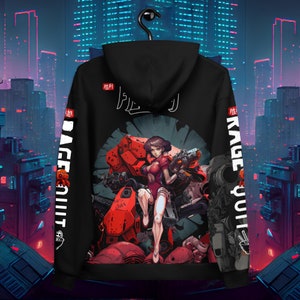 Anime Cyberpunk warrior Unisex Hoodie, futuristic cyberpunk design, otaku, Harajuku