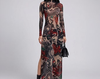 knee length dresses for ladies DRAGON WINGS MESH DRESS