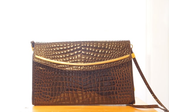 Vintage Bidente Crocodile Crossbody Purse Gold Ac… - image 5