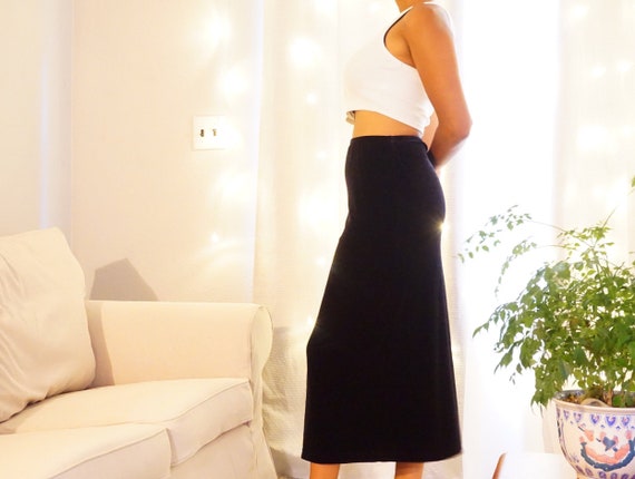 Vintage Black Maxi Skirt Suede Women - image 2