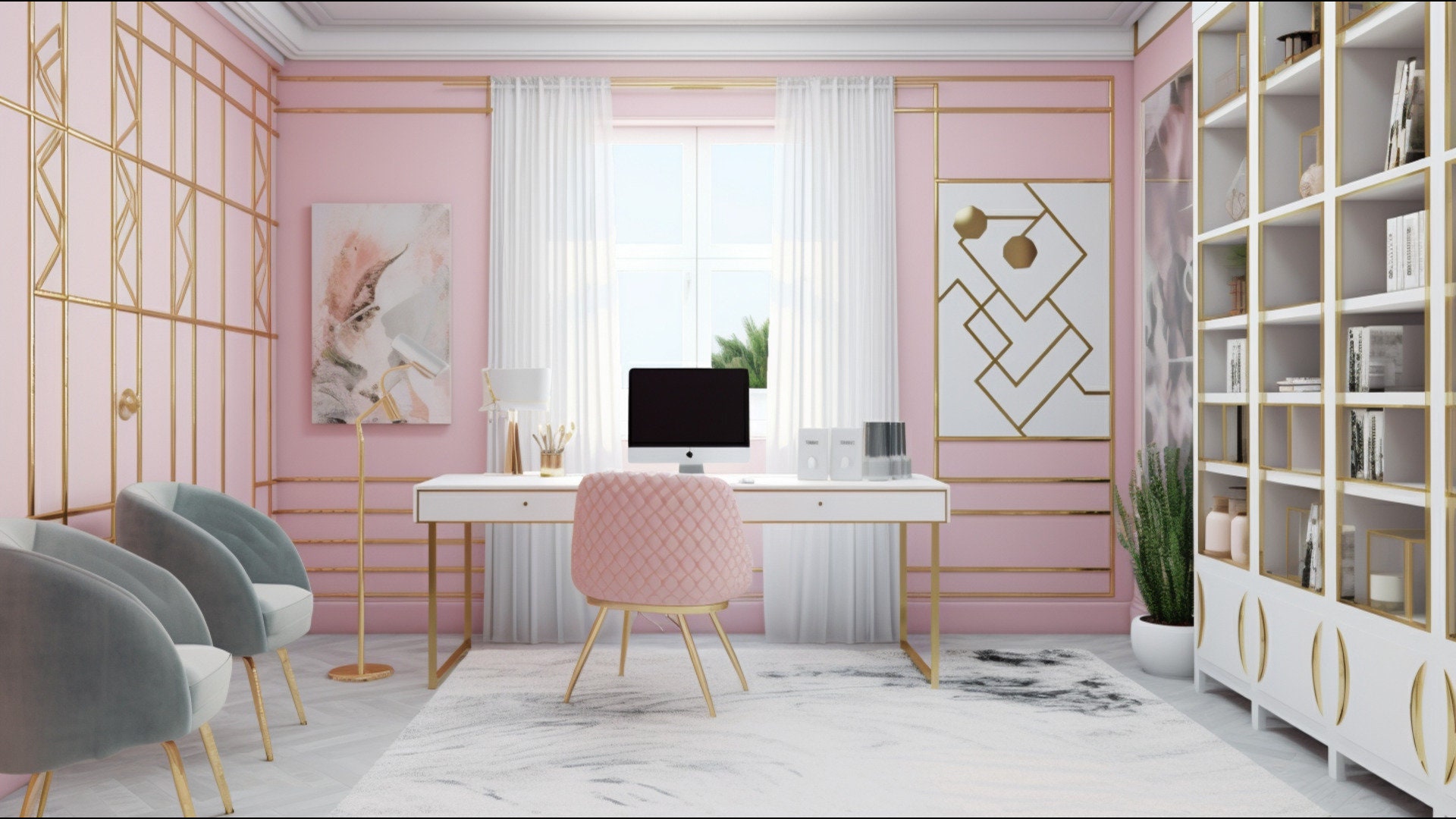 Zoom Virtual Background Pink Office Background Backdrop Digital Room 