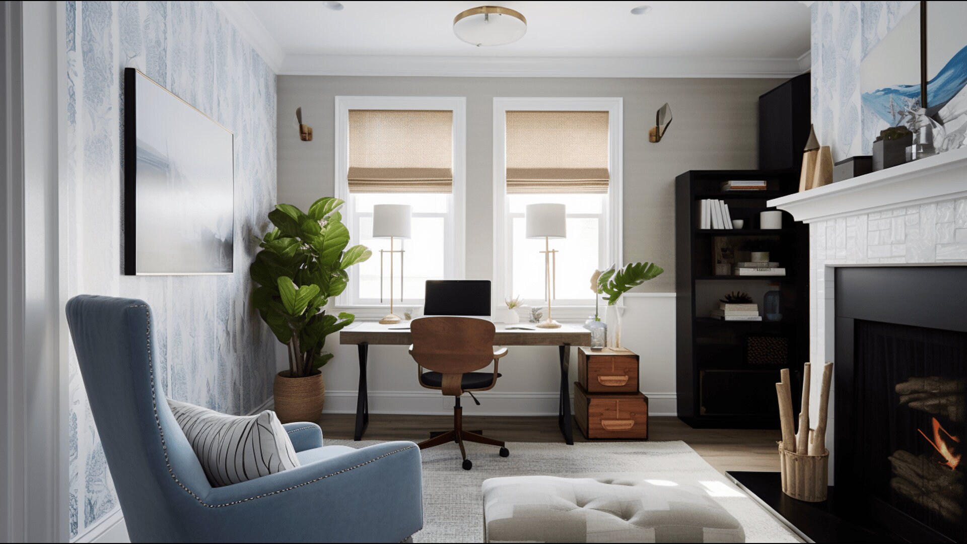 Zoom Virtual Background, 3x Images Backdrop, Home Office Background