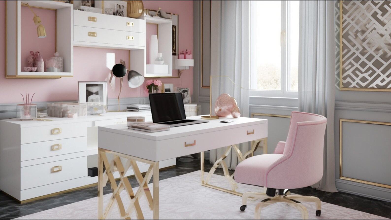 Zoom Virtual Background, Pink Office Background Backdrop, Digital Room