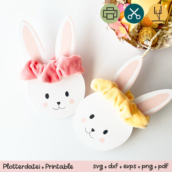 Scrunchie-Holder Ostern zum ausdrucken inkl. svg dxf eps - Haarband-Halter Osterhase mit Printable - Sofort-Download 2405